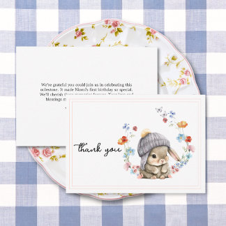 Carte De Remerciements Anniversaire Moderne Lapin Mignon Fleur Sauvage