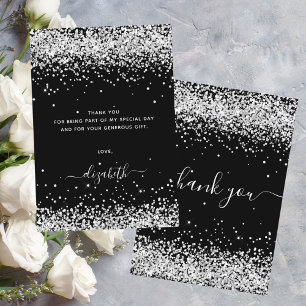 Carte De Remerciements Anniversaire noir argent parties scintillant pouss