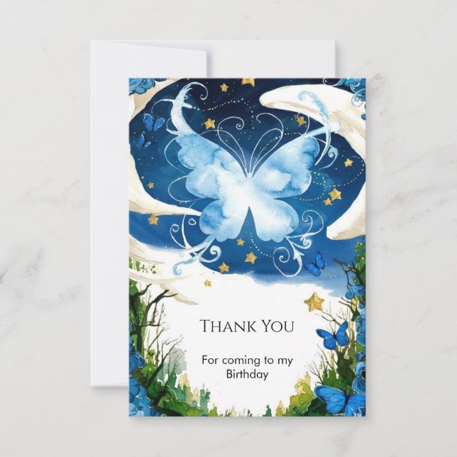 Carte De Remerciements Anniversaire Papillon Magie Aquarelle (Devant)