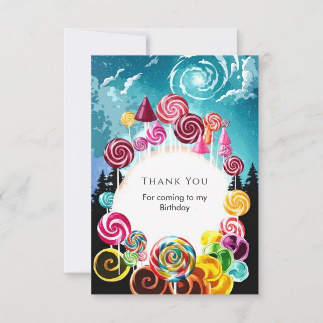 Carte De Remerciements Anniversaire pétillant et fantaisiste de Candyland (Devant)