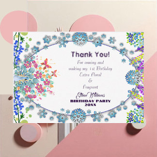 Carte De Remerciements Anniversaire Petite Fleur Bleue Ovale Douce pour E