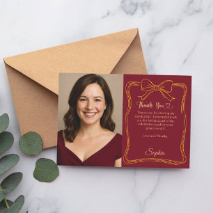 Carte De Remerciements Anniversaire photo écrite à la main arc bordeaux