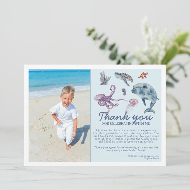 Carte De Remerciements Anniversaire Photo Enfants Moderne Sous La Mer (Debout devant)