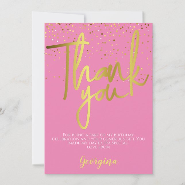 Carte De Remerciements Anniversaire Pink Gold Typographie (Devant)