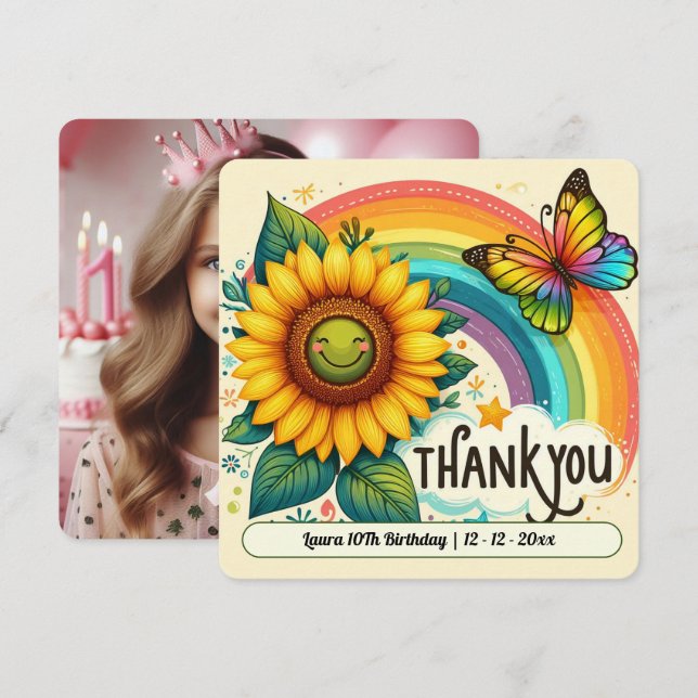 Carte de remerciements Anniversaire Pour Fille (Devant / Derrière)