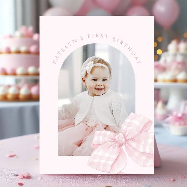 Carte De Remerciements Anniversaire premier avec un nœud rose (Créateur téléchargé)