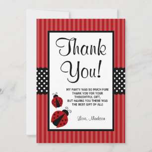Carte De Remerciements Anniversaire rayé de points de coccinelle rouge et