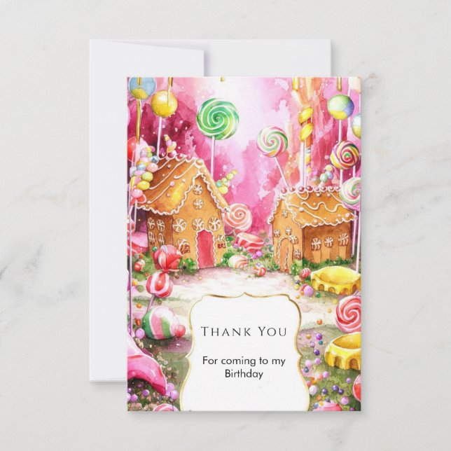 Carte De Remerciements Anniversaire rêvé au pays des bonbons (Devant)
