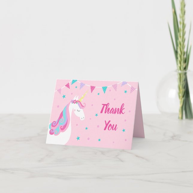 Carte De Remerciements Anniversaire rose de l'Unicorne Whimsal Rainbow (Devant)