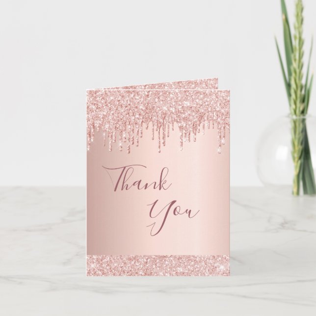 Carte De Remerciements Anniversaire rose fille or (Devant)