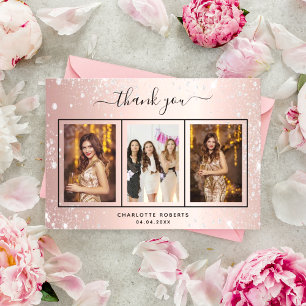 Carte De Remerciements Anniversaire rose or blush argent parties scintill