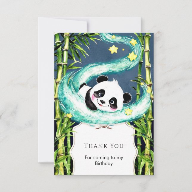 Carte De Remerciements Anniversaire Simple et Magique de Panda au Pastel (Devant)