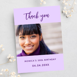 Carte De Remerciements Anniversaire violet photo simple élégant