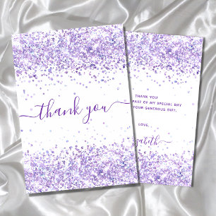 Carte De Remerciements Anniversaire violet violet parties scintillant bla