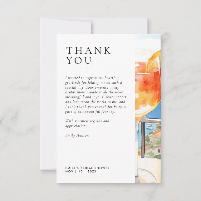 Carte De Remerciements Aperol Spritz Amalfi Italie Fête des mariées (Devant)