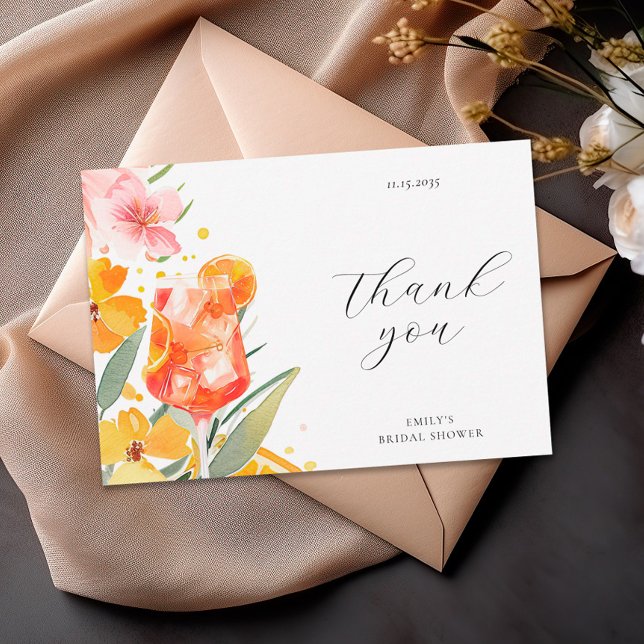 Carte De Remerciements Aperol Spritz Aquarelle Shower de Mariage (Créateur téléchargé)