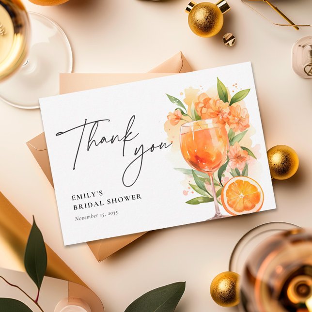 Carte De Remerciements Aperol Spritz Fête des mariées aquarelle (Créateur téléchargé)