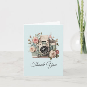 Carte De Remerciements Appareil photo avec image rétro pastel de fleurs