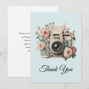 Carte De Remerciements Appareil photo avec image rétro pastel de fleurs