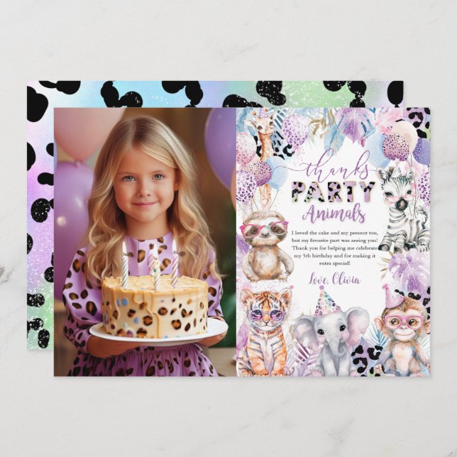 Carte De Remerciements Appeler tous les animaux de fête Jungle Safari Ann (Devant / Derrière)