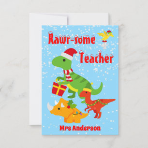 Carte De Remerciements Appréciation de l'enseignant de Noël Enfants Dinos