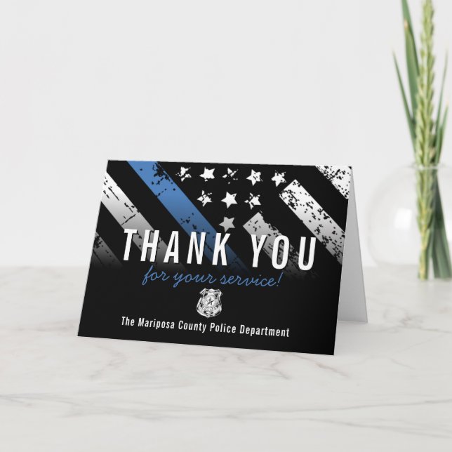 Carte De Remerciements Appréciation du drapeau bleu de la police (Devant)