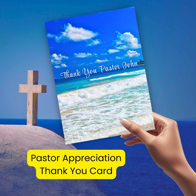 Carte De Remerciements Appréciation du pasteur Ocean Blue Waves (Ocean Blue Waves Pastor Appreciation Thank You Card)