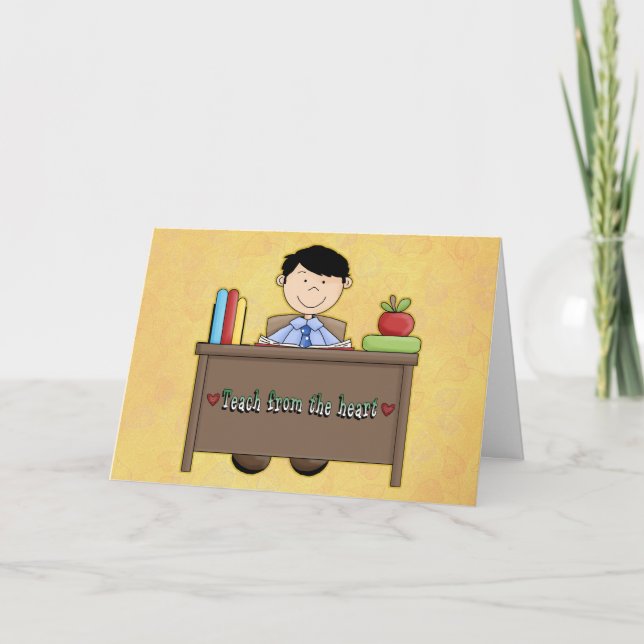 Carte De Remerciements Apprendre de l'enseignant du coeur mâle Appréciati (Devant)