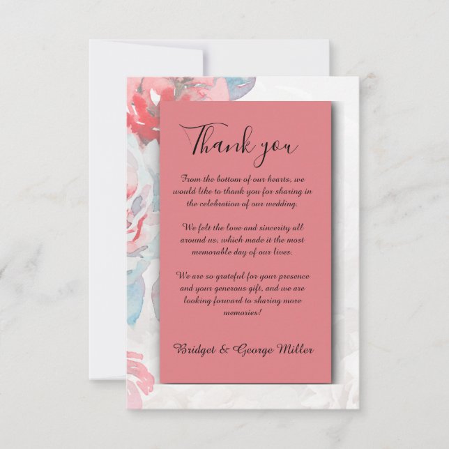 Carte De Remerciements apricot Floral aquarelle fleur sauvage rose mariag (Devant)