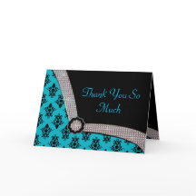 Aqua Blue & Black Damask Gem Étincelle