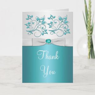Carte De Remerciements Aqua-marine et Silver Floral Thank You Card