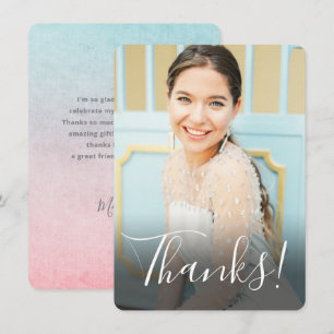 Carte De Remerciements Aqua Photo Complète Fond Aquarelle Pastel