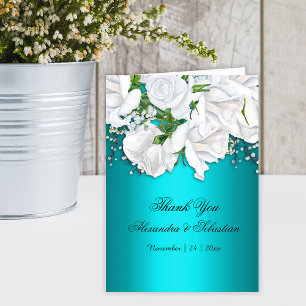 Carte De Remerciements Aqua Romance Mariage floral blanc