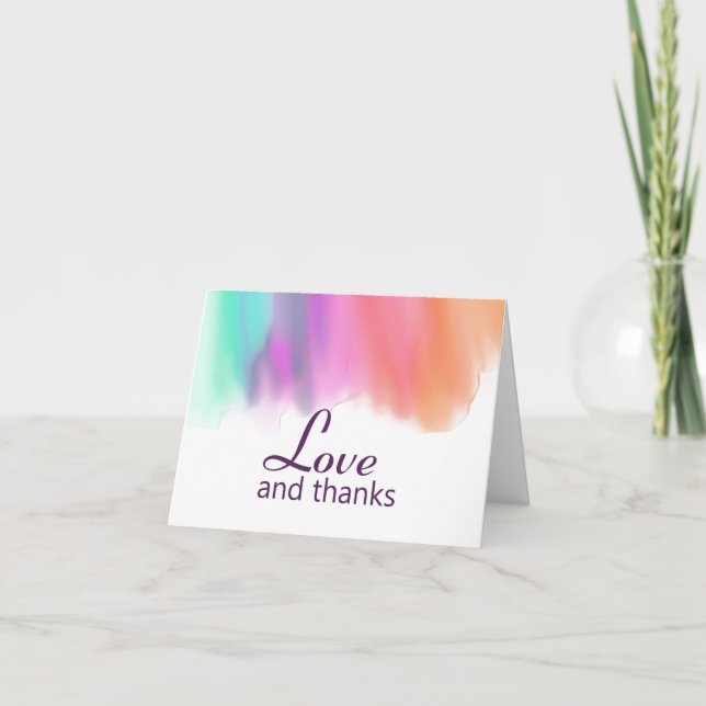 Carte De Remerciements Aquarelle Abstraite couleur vive arc-en-ciel (Devant)