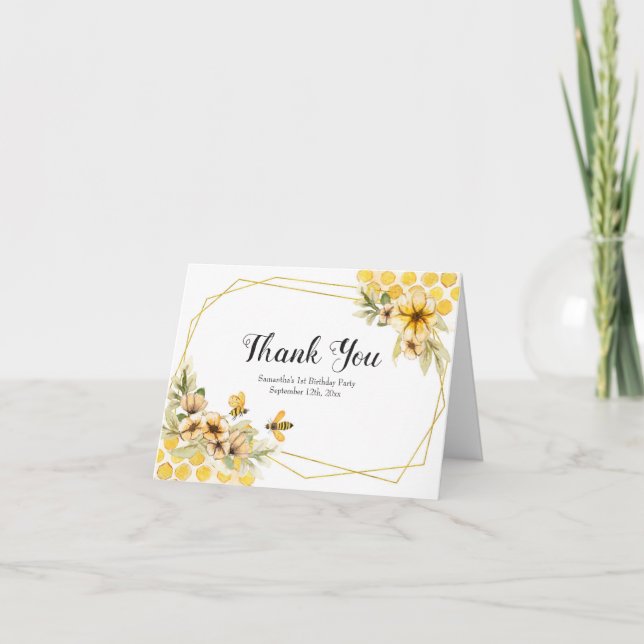 Carte de remerciements aquarelle baby shower abeil (Devant)