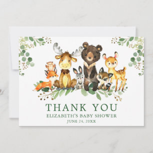Carte De Remerciements Aquarelle Baby shower des animaux de bois