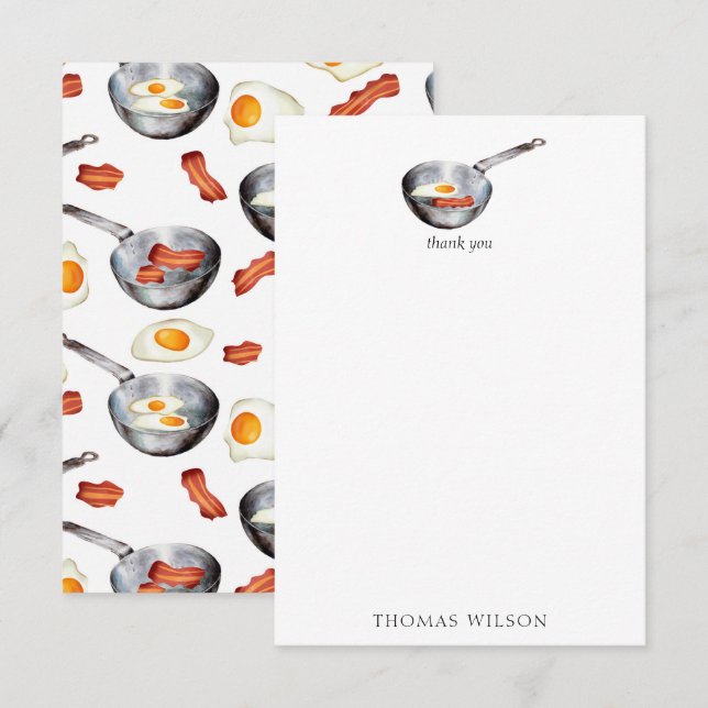 Carte De Remerciements Aquarelle Bacon & Oeufs Petit-déjeuner Aliments No (Devant / Derrière)