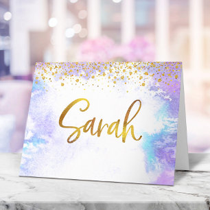 Carte De Remerciements Aquarelle bat mitzvah or violet Sarah Blank