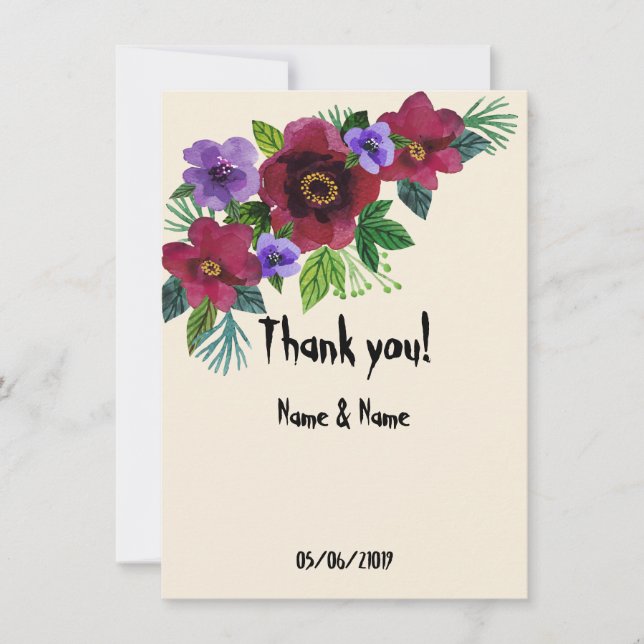 Carte De Remerciements Aquarelle belles fleurs romantique marbre élégance (Devant)