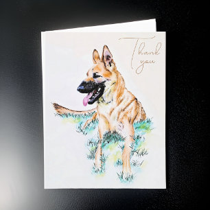 Carte De Remerciements Aquarelle Berger Allemand Portrait de chien Malino