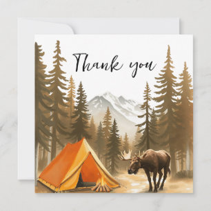 Carte De Remerciements Aquarelle Blanc Rustique Bois Camping Anniversaire