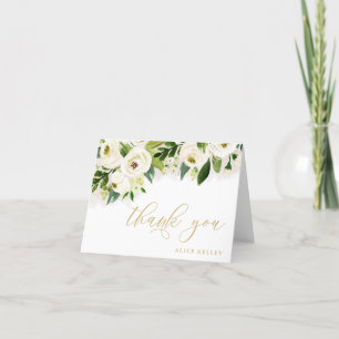 Carte De Remerciements Aquarelle blanche et or Floral Personnalisé