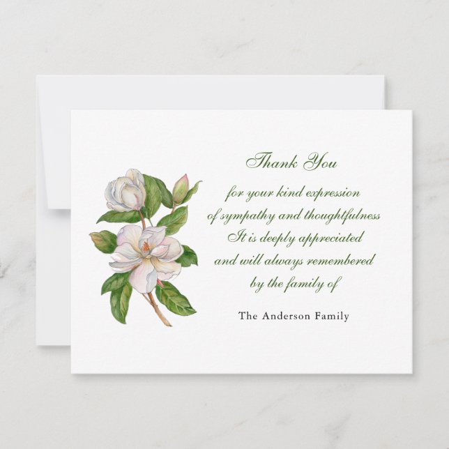 Carte De Remerciements Aquarelle blanche Fleur de Magnolia (Devant)