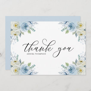 Carte De Remerciements Aquarelle bleu clair Fleurs Mariage Bouquet