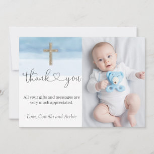 Carte De Remerciements Aquarelle Bleu clair garçon Baptême