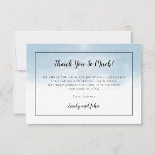 Carte De Remerciements Aquarelle bleu clair noir Script photo Mariage