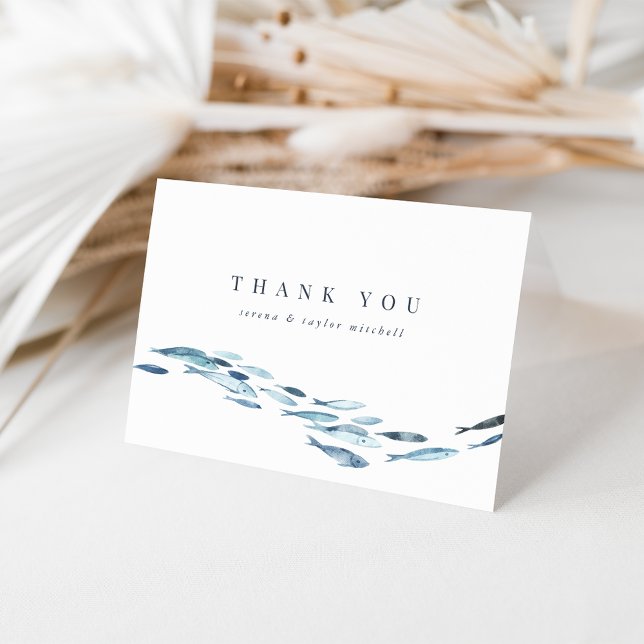 Carte De Remerciements Aquarelle bleu côtier Poisson Mariage ou Fiançaill (Créateur téléchargé)