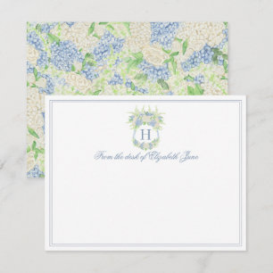 Carte De Remerciements Aquarelle bleu et blanc Mariage de crête d'Hydrang
