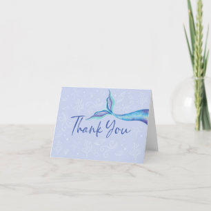 Carte De Remerciements Aquarelle bleu et eau Iridescente Fin de sirène