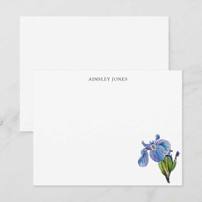 Carte De Remerciements Aquarelle bleu fleur Iris (Devant / Derrière)
